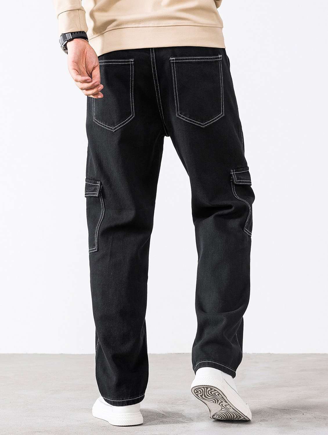 men solids loose fit cargos - 21344986 - Standard Image - 2
