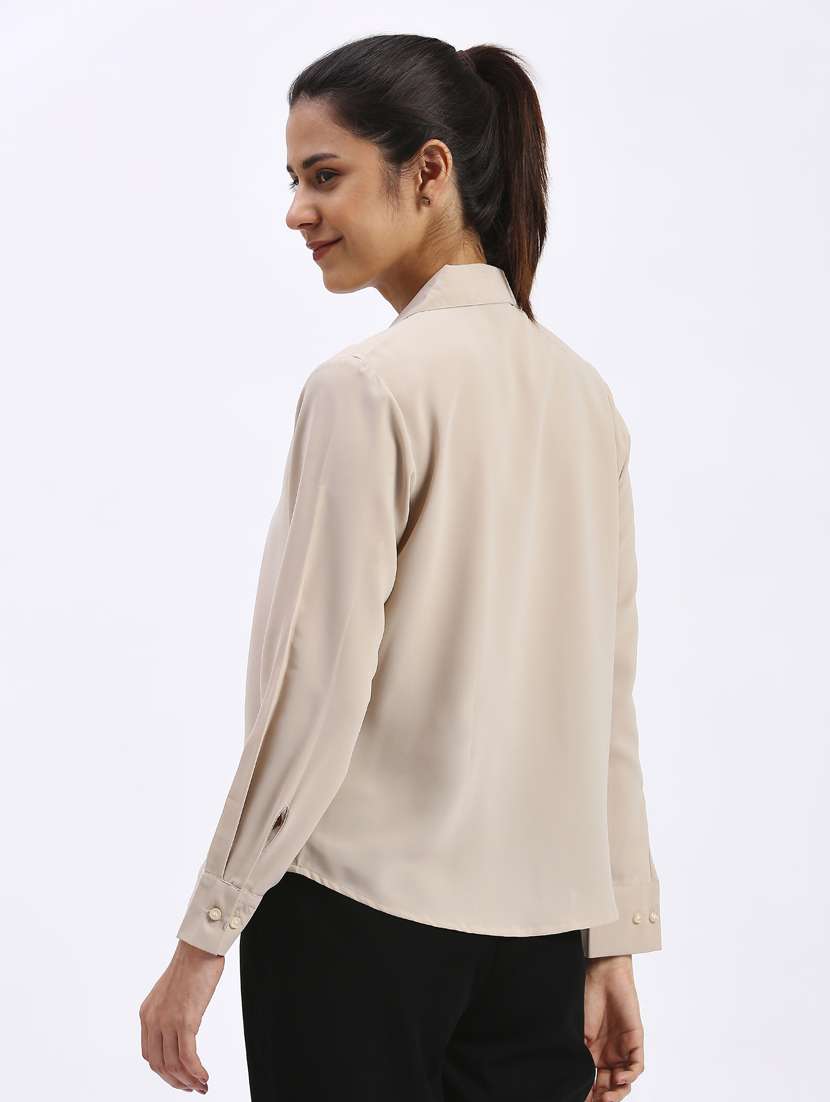 women cream cotton blend shirt top - 21345152 -  Standard Image - 2