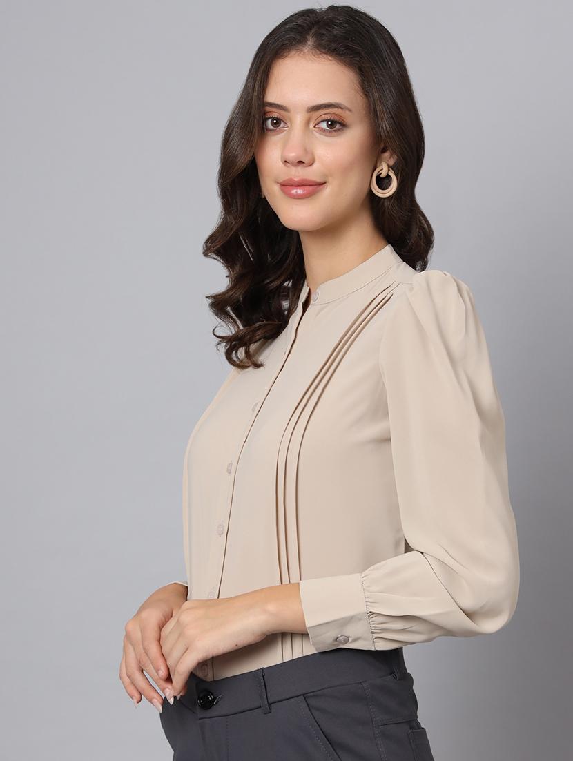 women nude brown cotton blend regular shirt - 21345180 - Standard Image - 2
