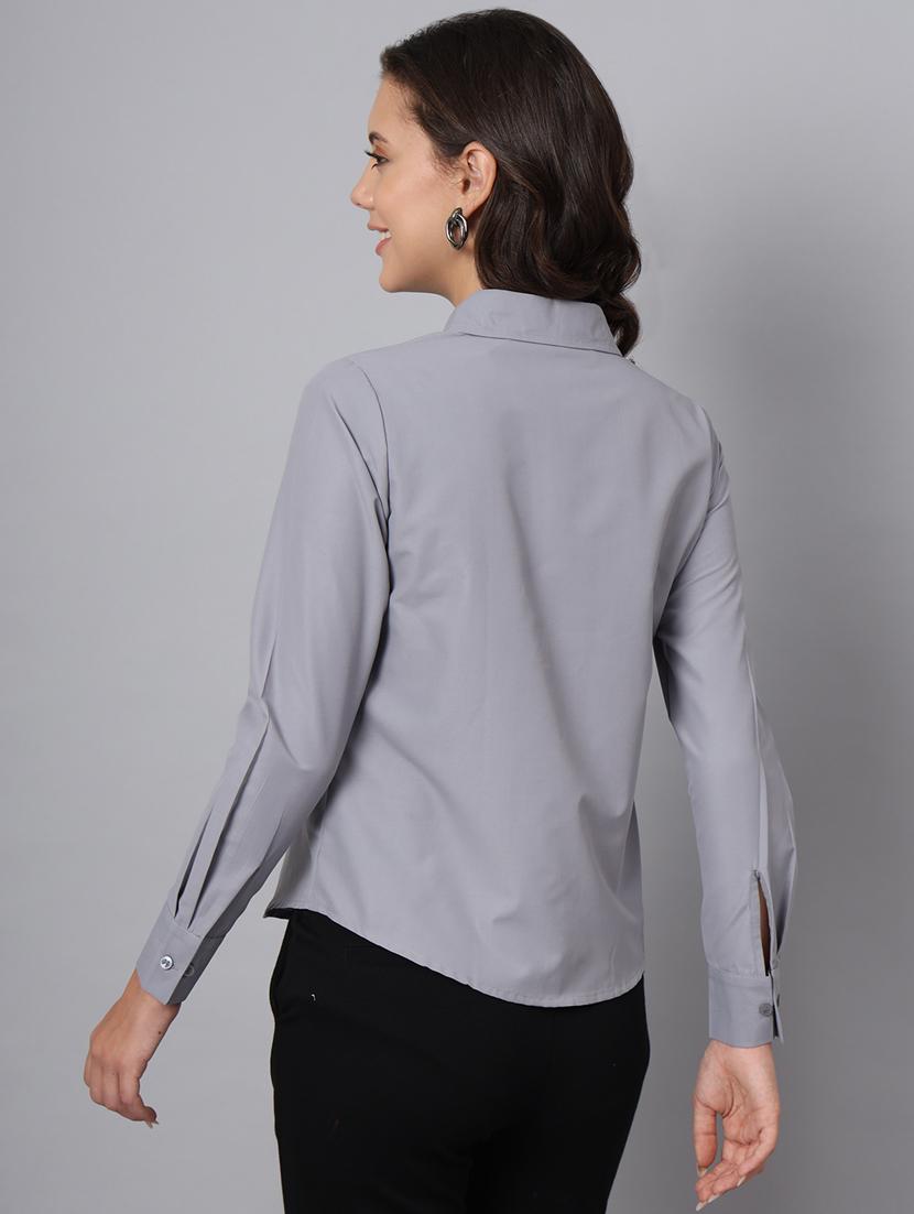 women grey cotton blend regular shirt - 21345185 - Standard Image - 2