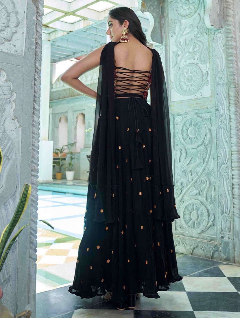 black embroidered lehenga choli with dupatta - 21345527 -  Standard Image - 2