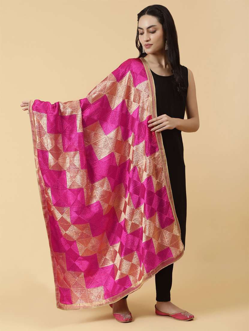 magenta self design dupatta