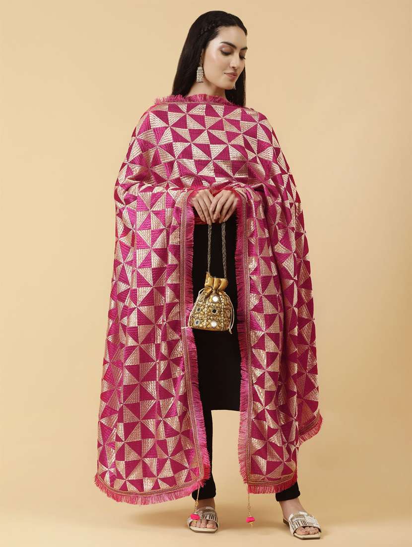magenta self design dupatta - 21345584 - Zoom Image - 0