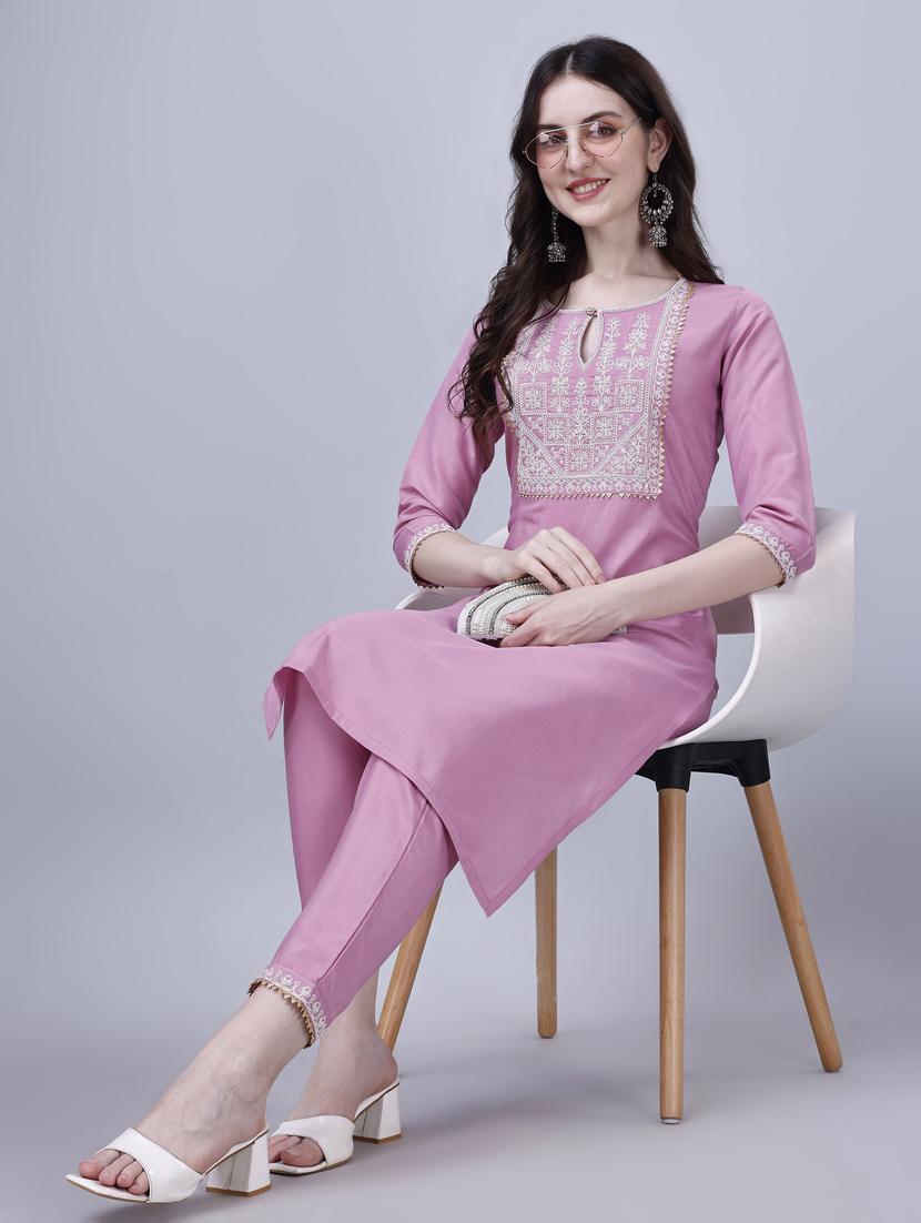 women three quarter sleeves kurta pant set - 21345620 - Standard Image - 2