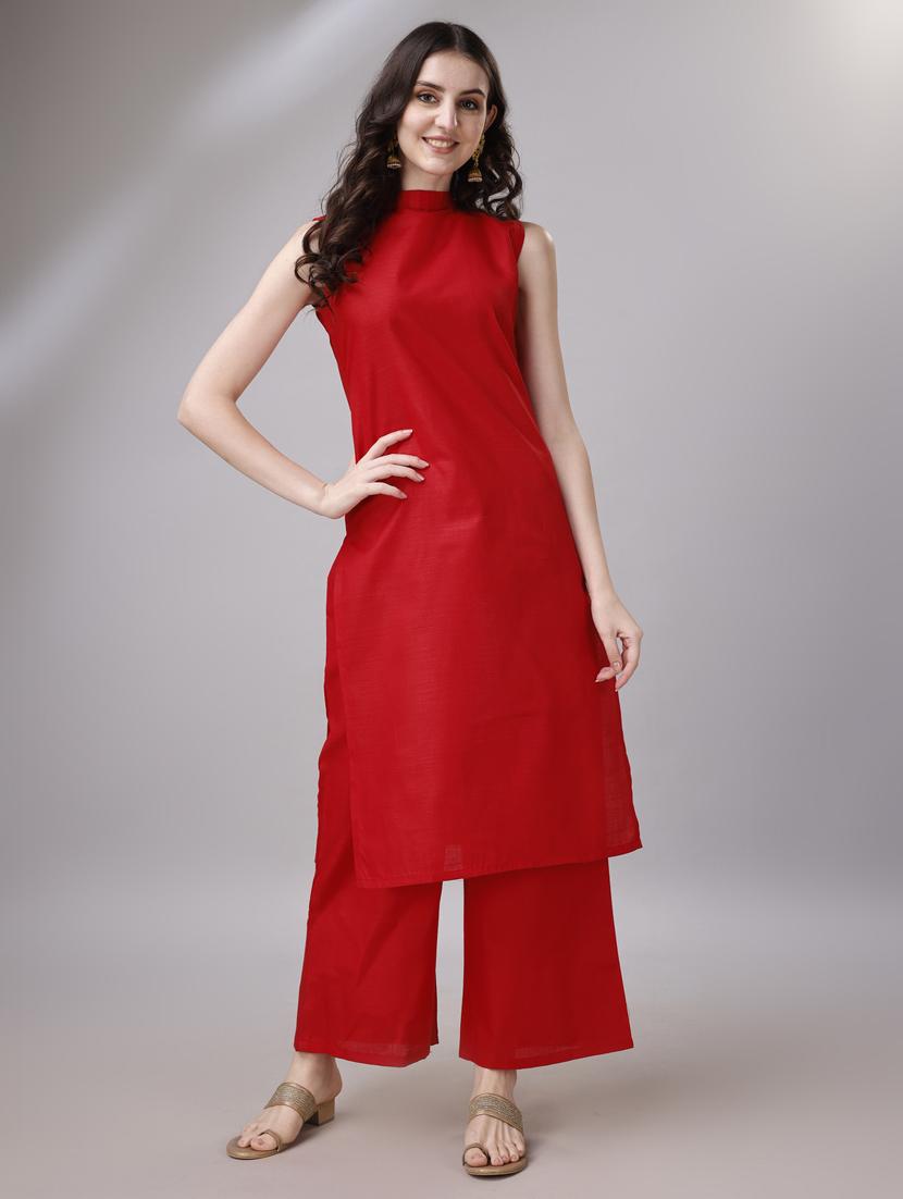 red cotton kurta pant set - 21345651 - Standard Image - 2