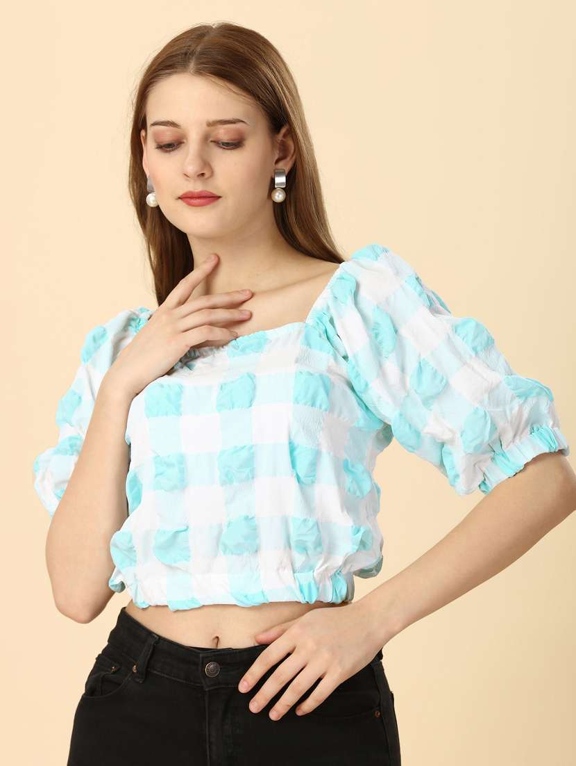 women blue silk blend crop top - 21345677 -  Standard Image - 2
