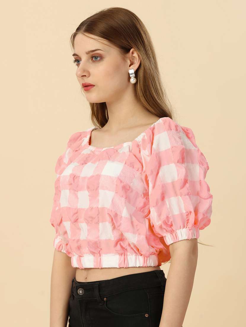 women pink silk blend crop top - 21345679 -  Standard Image - 2