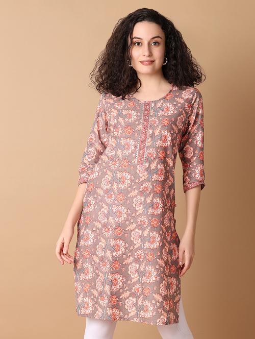 women three quarter sleeve straight kurta - 21347307 -  Standard Image - 0