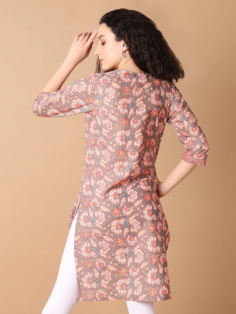 women three quarter sleeve straight kurta - 21347307 - Standard Image - 2