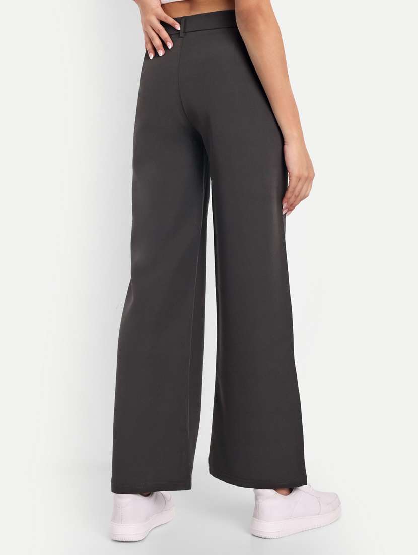 women solid mid rise wide leg trouser - 21347571 -  Standard Image - 2