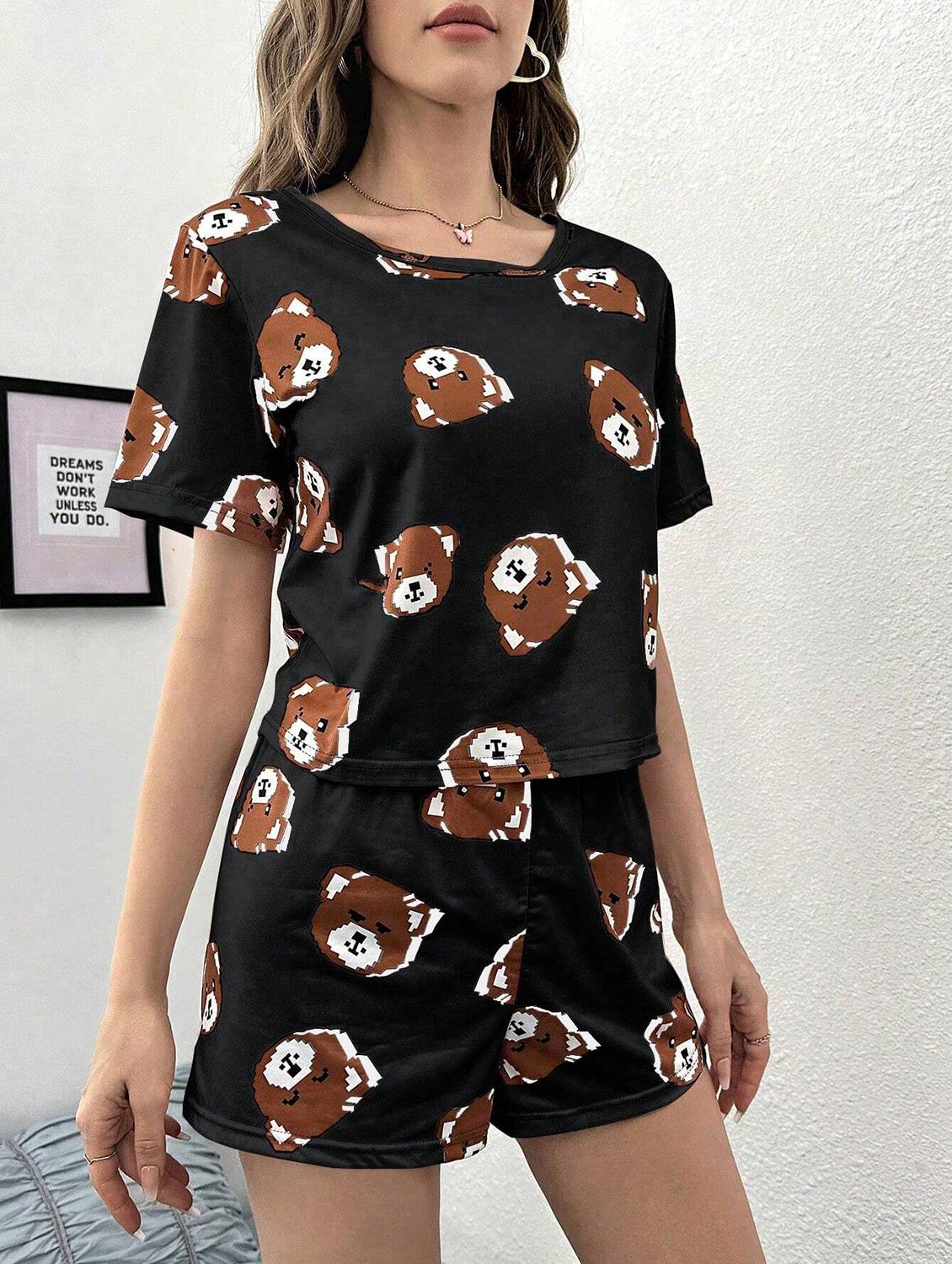 women printed shorts nightwear set - 21347756 - Standard Image - 2