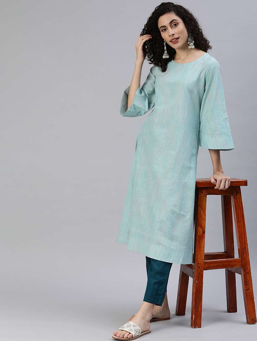 women round neck bell sleeve a-line kurta - 21347920 - Standard Image - 2