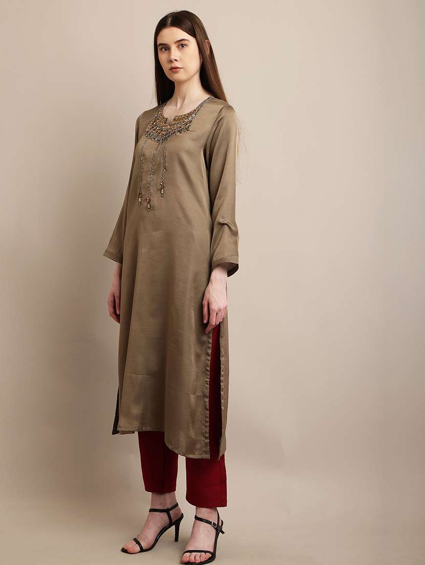 women embroidered long sleeve kurta pant with dupatta set - 21348221 -  Standard Image - 2