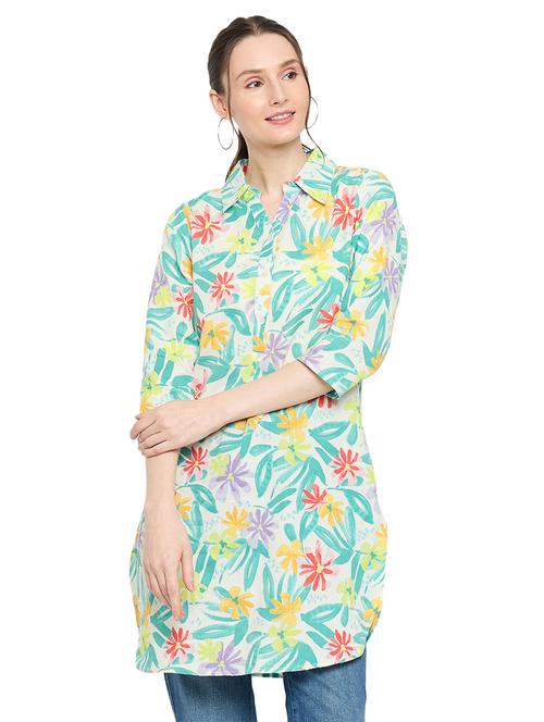 women floral print collared tunic - 21348278 - Standard Image - 0