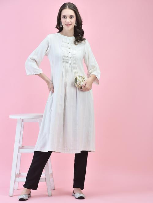 women off white viscose a-line kurta - 21348573 - Standard Image - 0