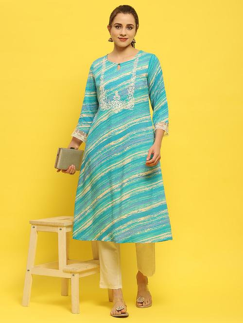women blue rayon a-line kurta - 21348576 - Standard Image - 0