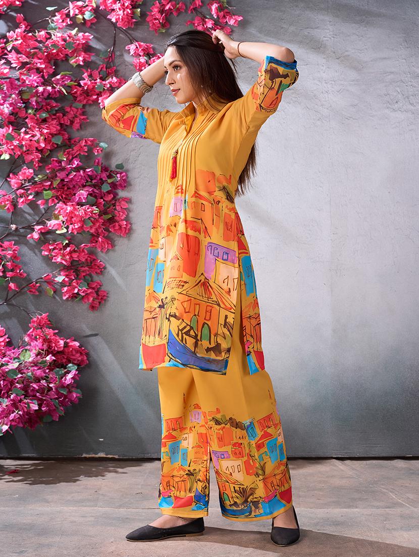 yellow georgette coord set - 21348594 - Standard Image - 2