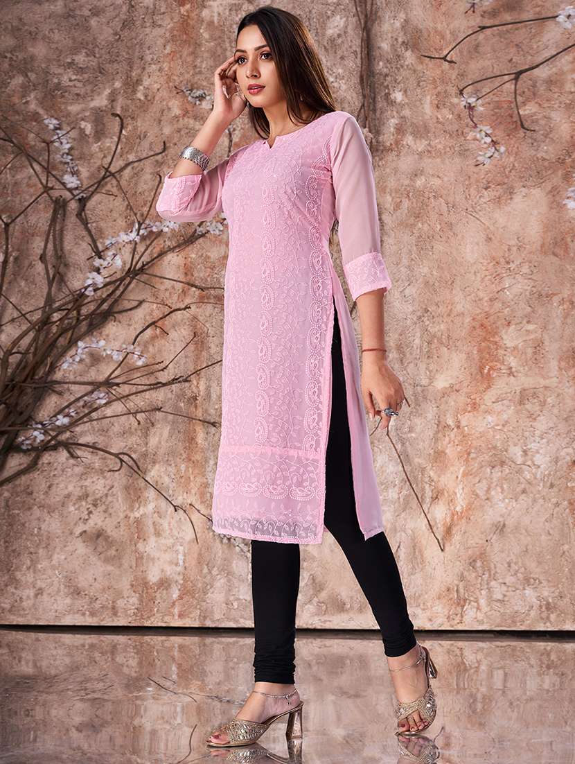 women pink embroidered straight kurta - 21348616 -  Standard Image - 2