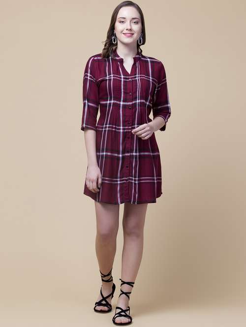 women maroon rayon regular dress - 21348620 -  Standard Image - 0