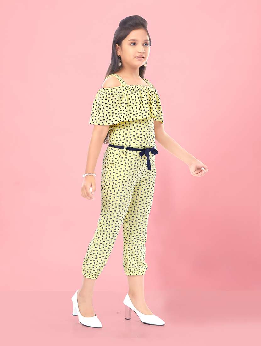 girls yellow cotton blend full length jumpsuit - 21348787 -  Standard Image - 2
