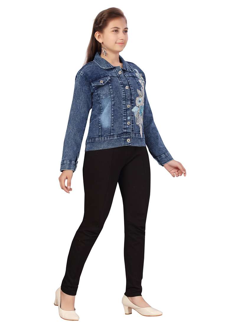 girls blue self-designed denim jacket - 21348831 - Standard Image - 2