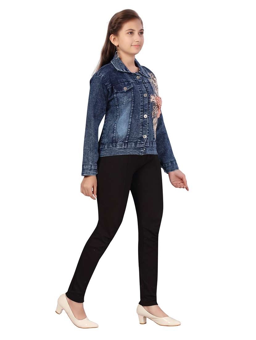 girls blue self-designed denim jacket - 21348832 - Standard Image - 2