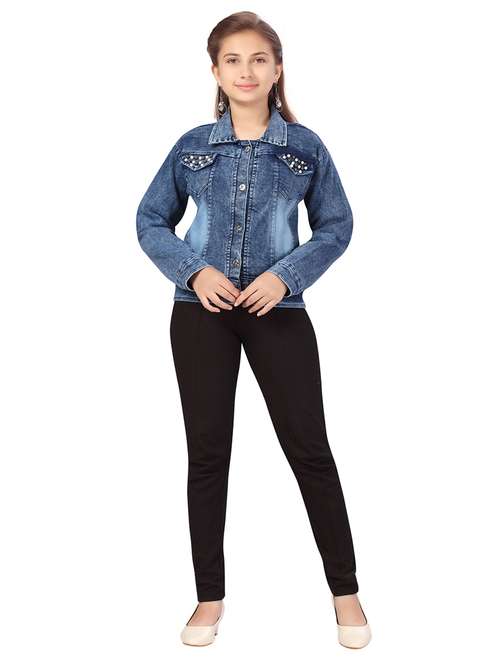 girls blue denim regular jacket - 21348833 -  Standard Image - 0