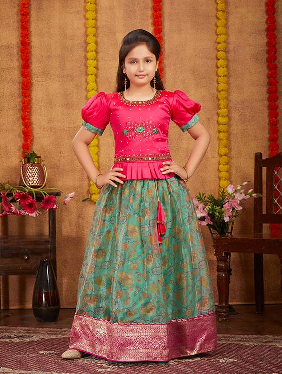 girls pink viscose lehenga choli