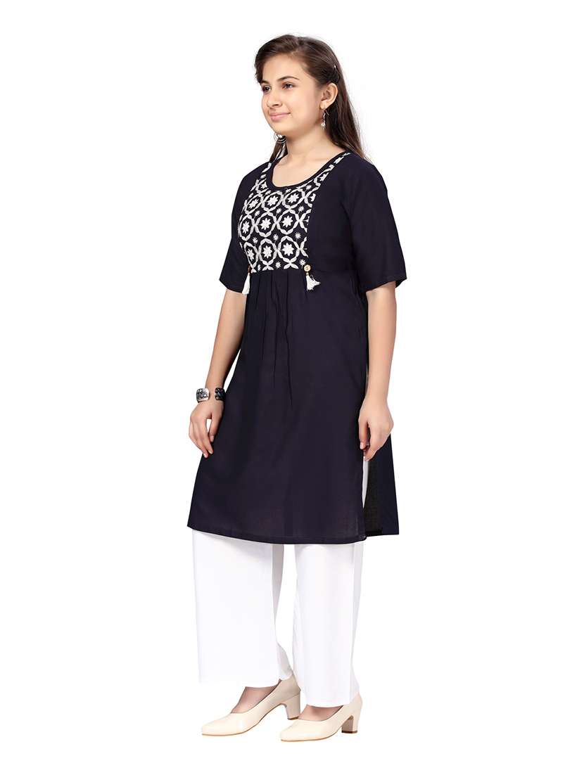 girls self-designed kurta palazzo suit set - 21348936 - Standard Image - 2