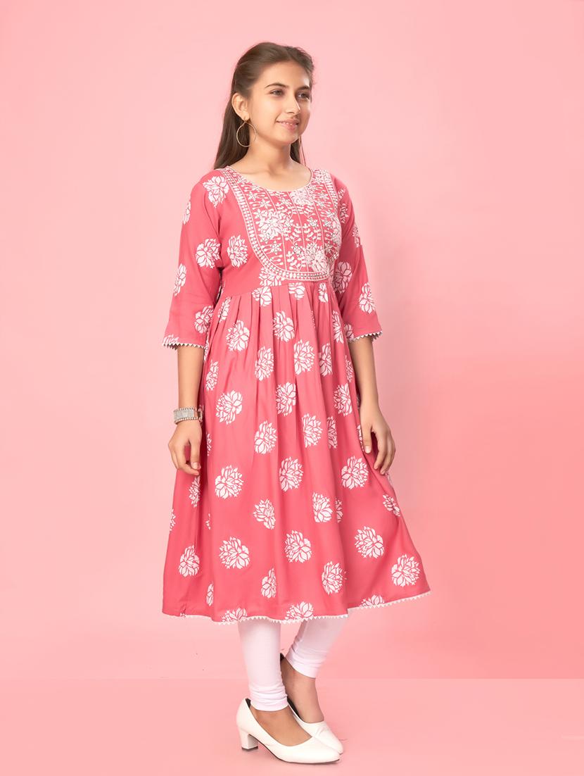 girls self-designed kurta legging suit set - 21348943 - Standard Image - 2