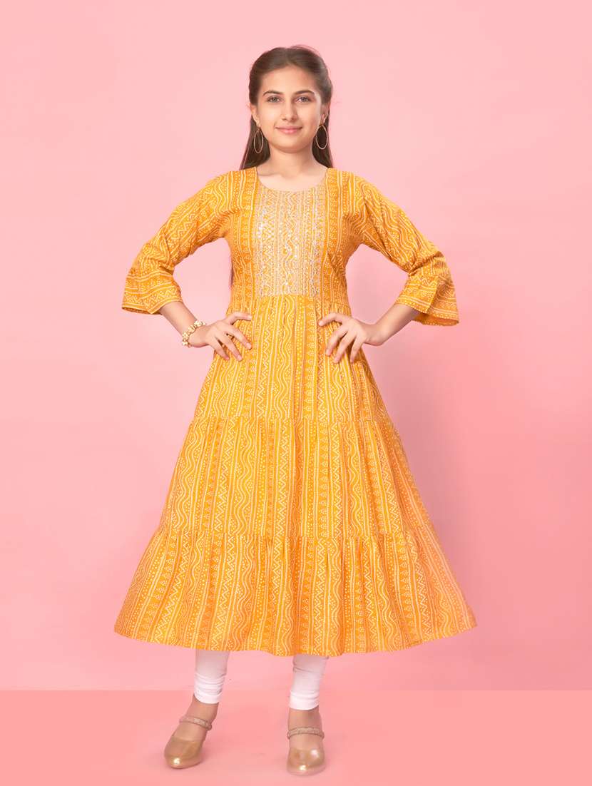 girls yellow cotton kurta legging set 