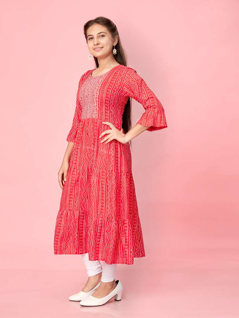 girls red printed cotton kurta legging set - 21348947 - Standard Image - 2