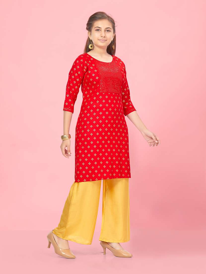 girls printed kurta palazzo suit set - 21349030 -  Standard Image - 2