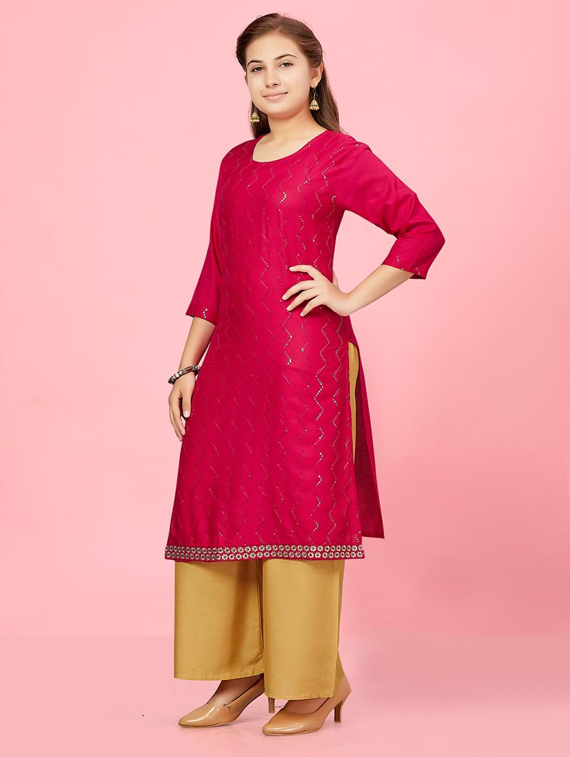 girls pink cotton kurta palazzo set - 21349048 - Standard Image - 2