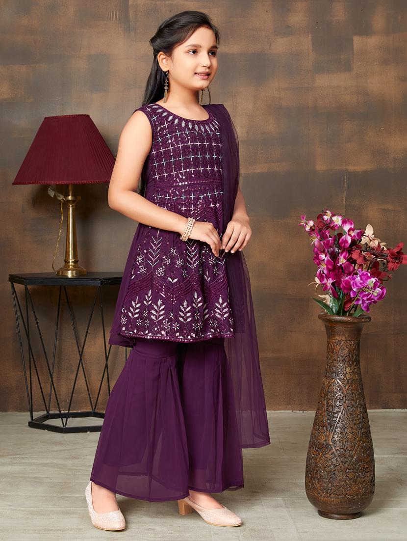 girls embroidered georgette suit set - 21349095 - Standard Image - 2
