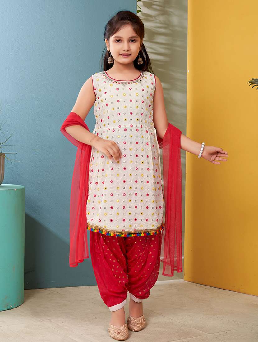 girls embroidered suit set with dupatta