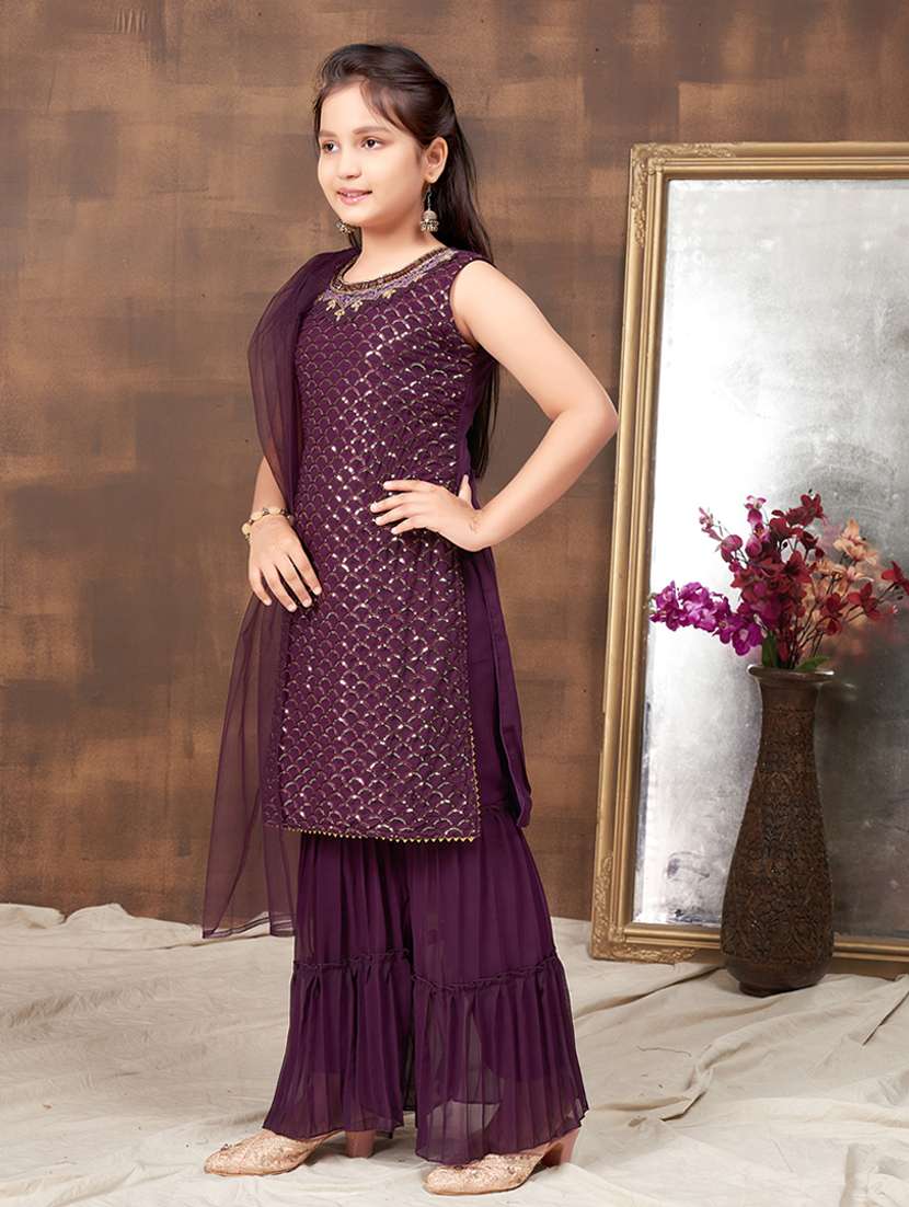 girls embroidered suit set with dupatta - 21349128 -  Standard Image - 2
