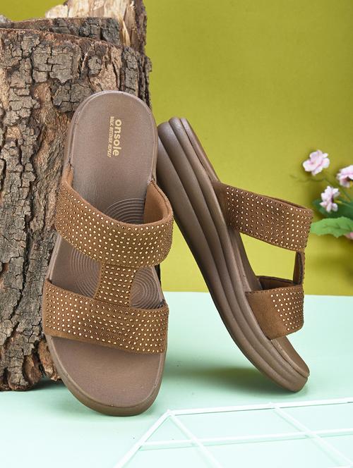 brown slip on sandal - 21349418 - Standard Image - 0