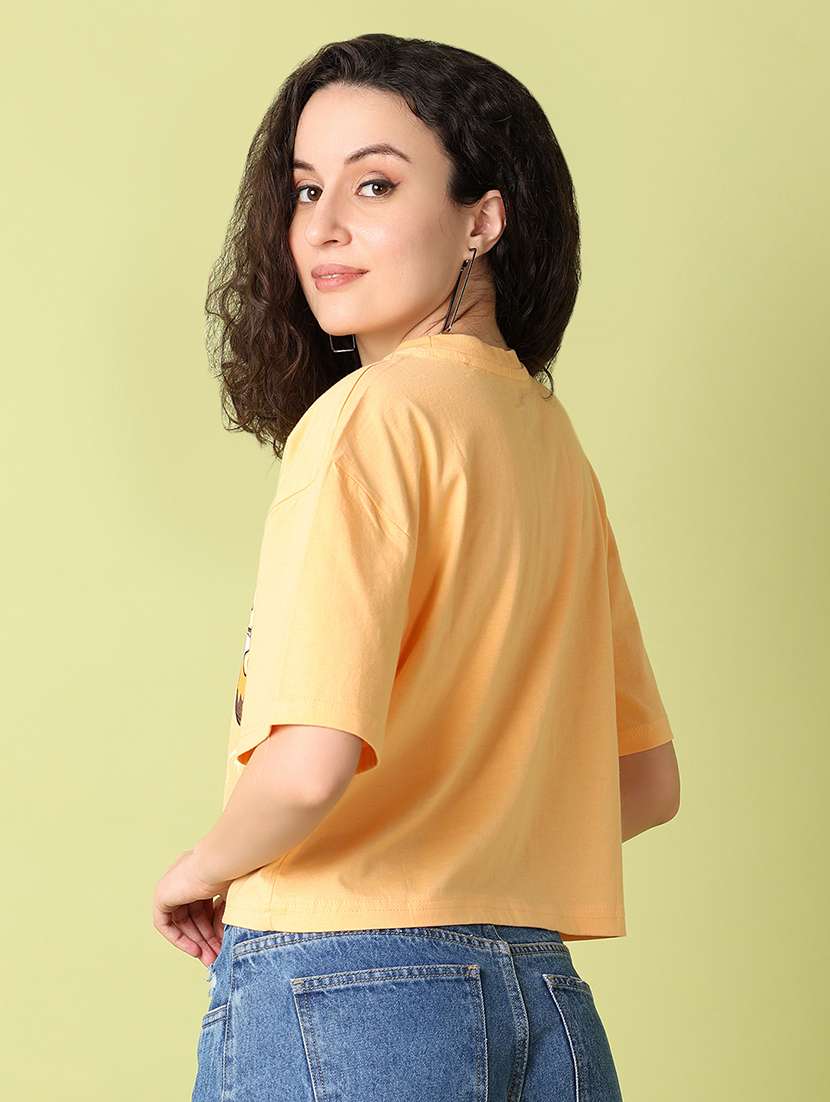 women peach printed crop t-shirt - 21349614 -  Standard Image - 2