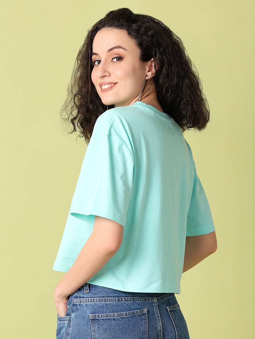 women sea green printed crop t-shirt - 21349616 -  Standard Image - 2