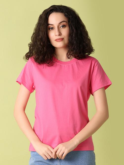 women pink solids regular t-shirt - 21349721 -  Standard Image - 0