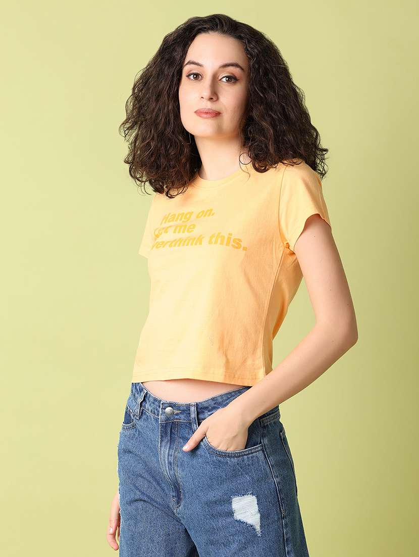 women peach typography print crop t-shirt - 21349728 -  Standard Image - 2