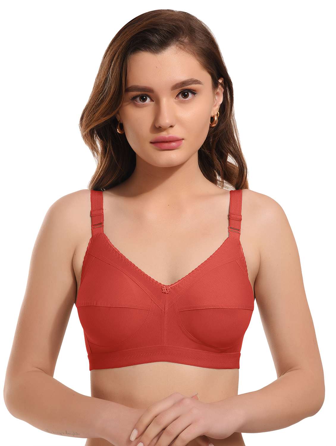 red hosiery minimizer bra