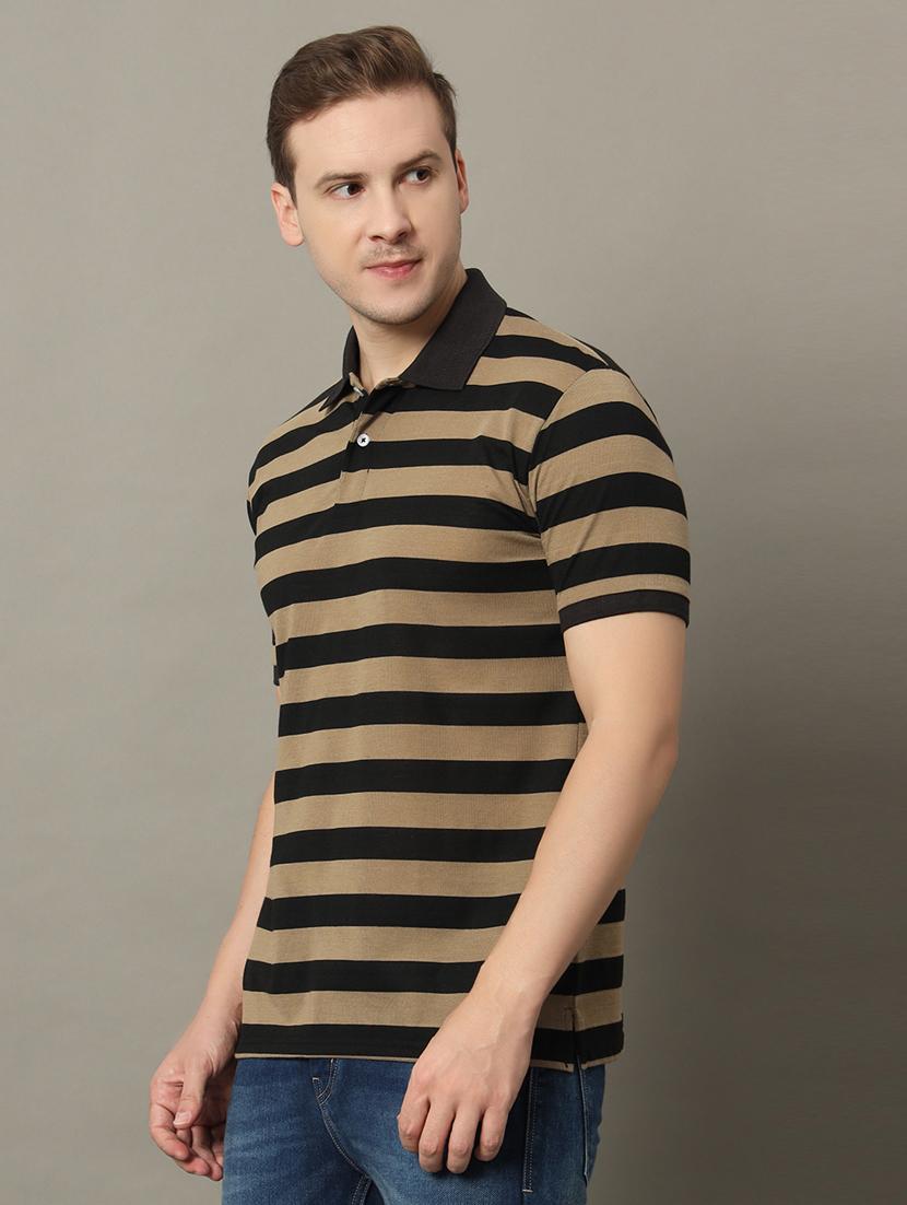 men black regular fit striped polo t-shirt