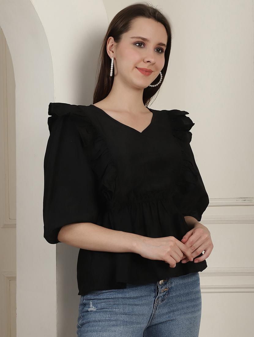 women solid ruffled detailed peplum top - 21350518 - Standard Image - 2