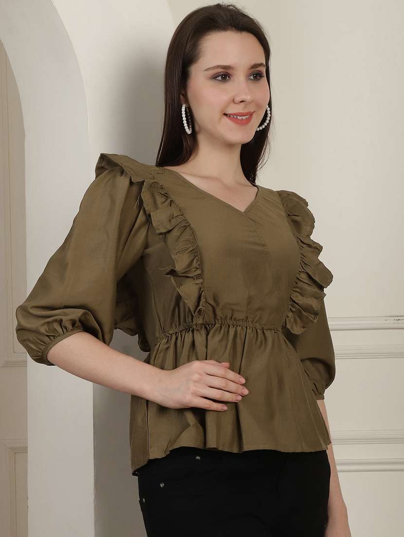 women solid ruffled detailed peplum top