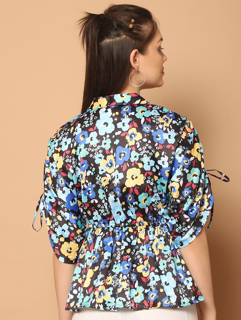 women printed collared peplum top - 21350522 - Standard Image - 2