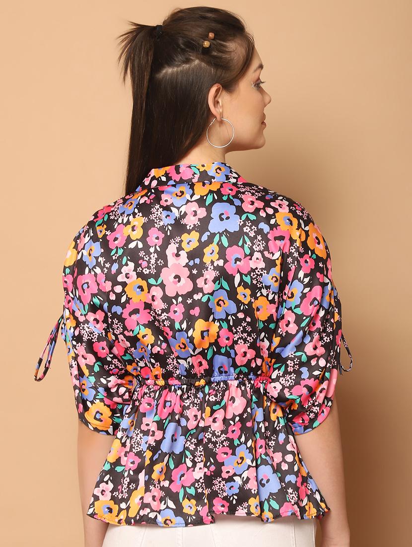 women printed collared peplum top - 21350523 - Standard Image - 2