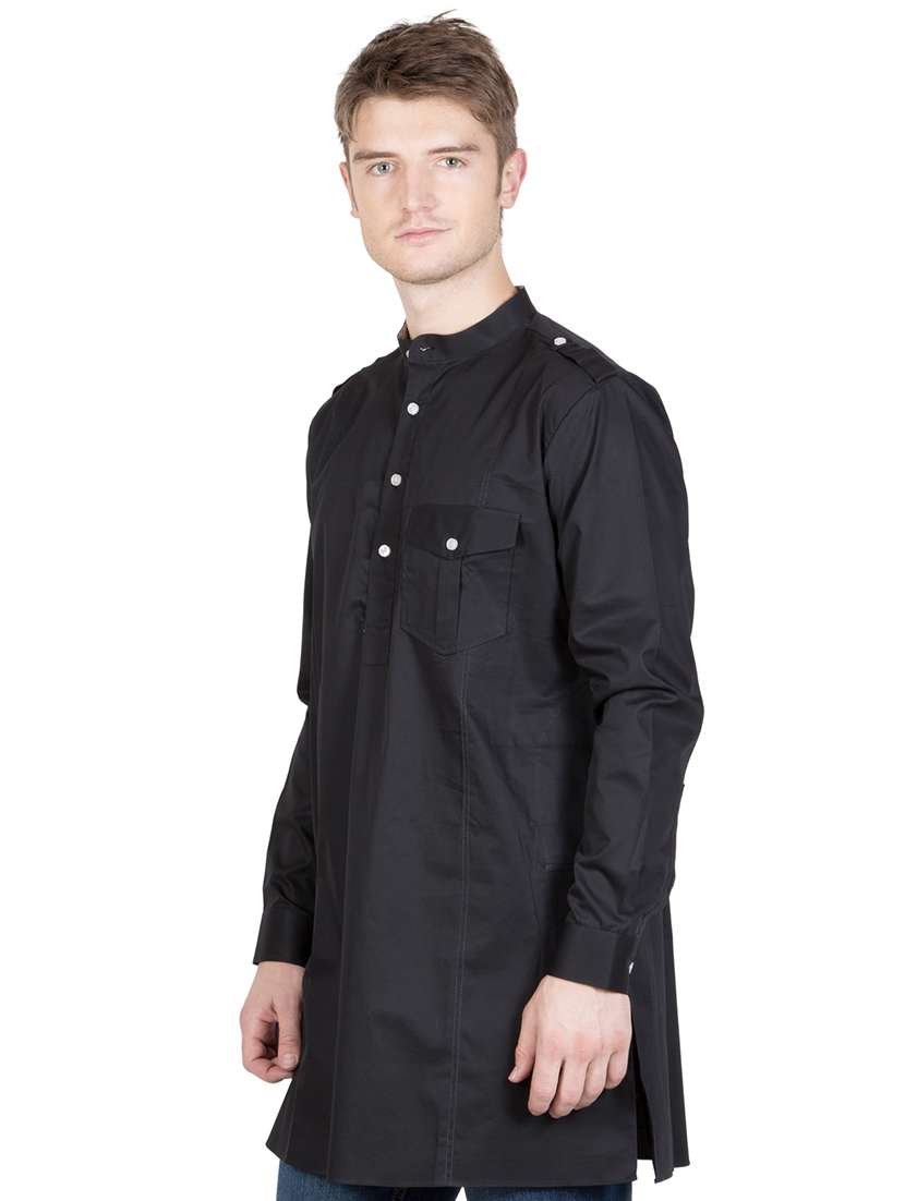 men mandarin neck solid short kurta