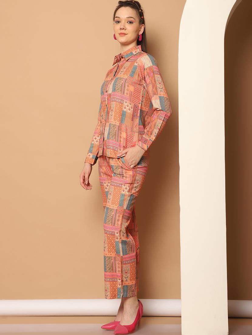 women printed shirt and trouser co-ord set - 21350592 - Standard Image - 2